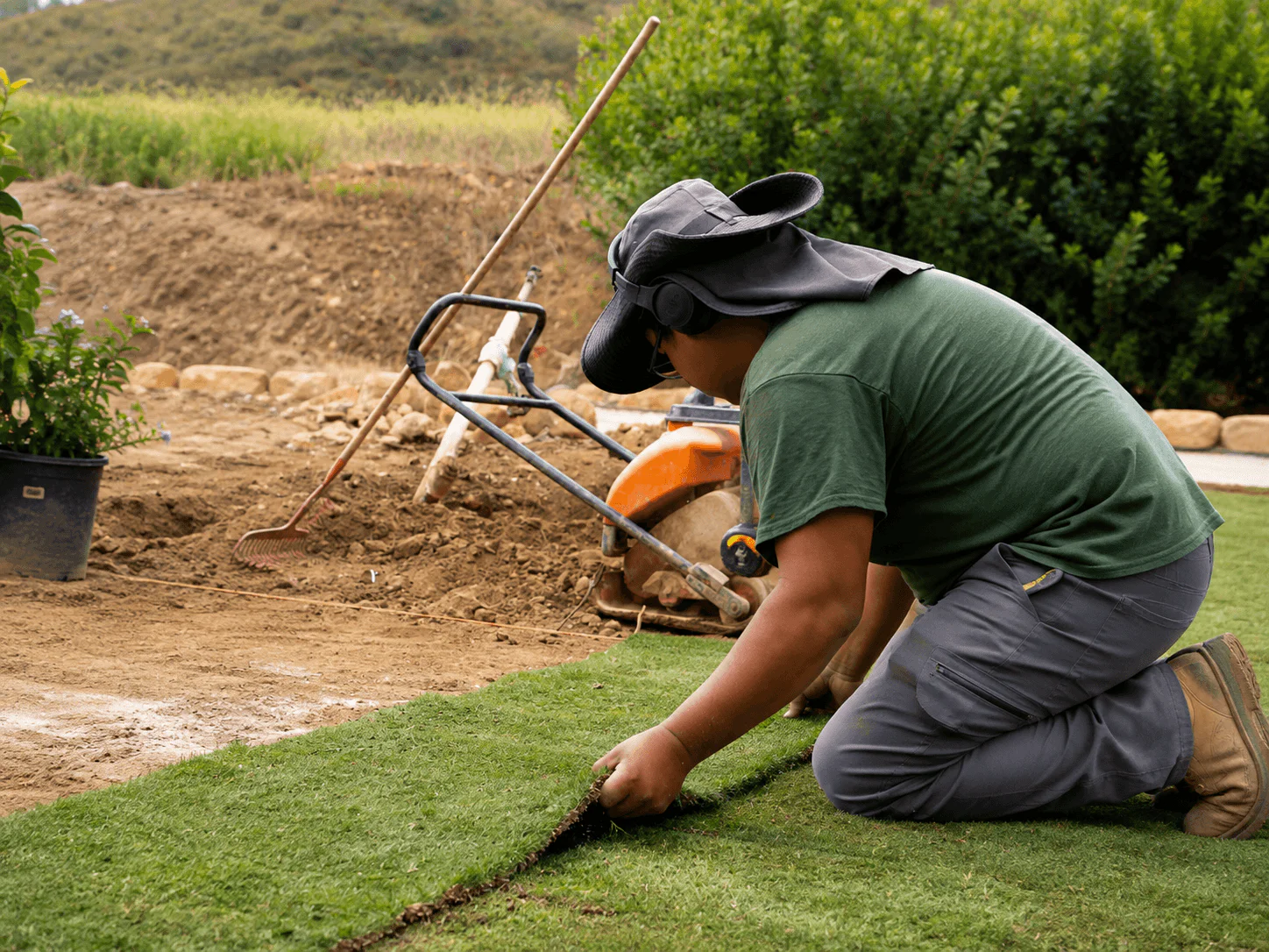 Artificial turf San Diego installed between pavers for a clean contemporary landscape