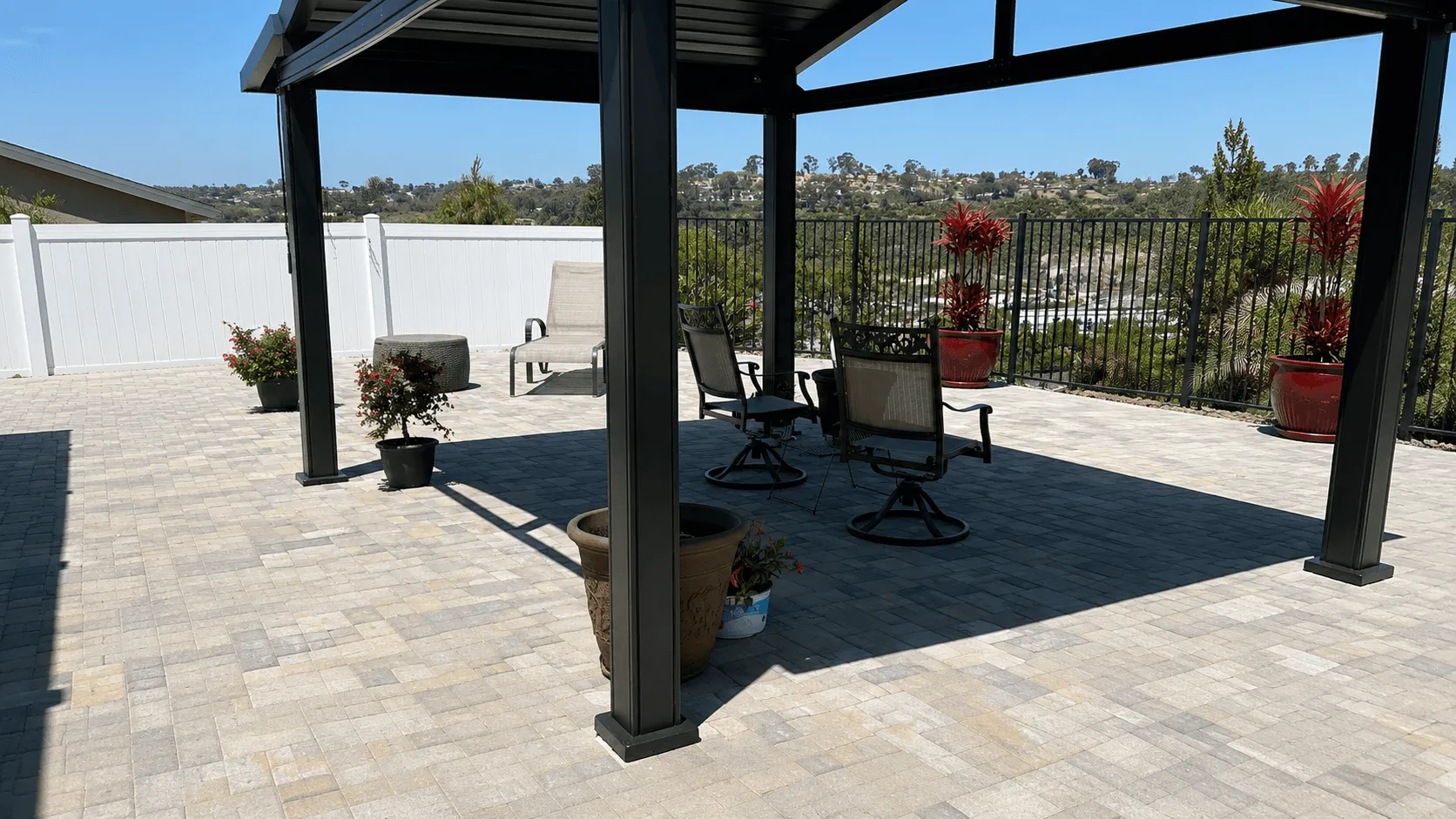 Finished paver patio after swimming pool removal in San Diego backyard
